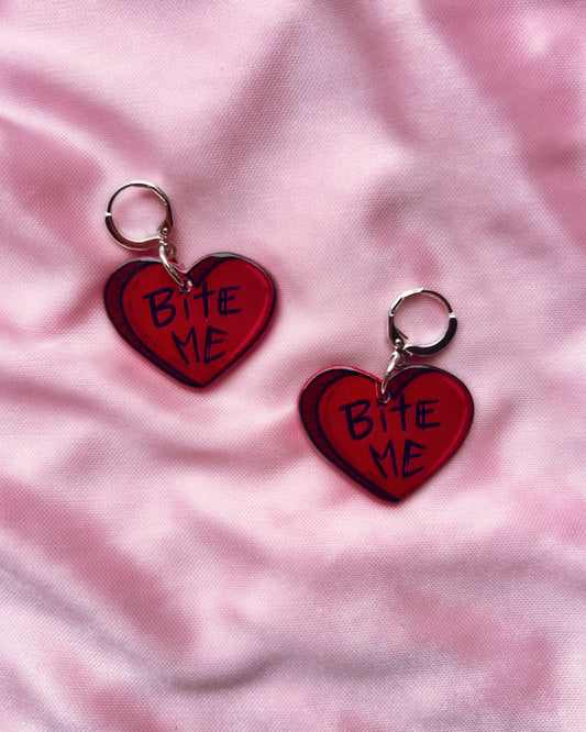 bite me hearts earrings