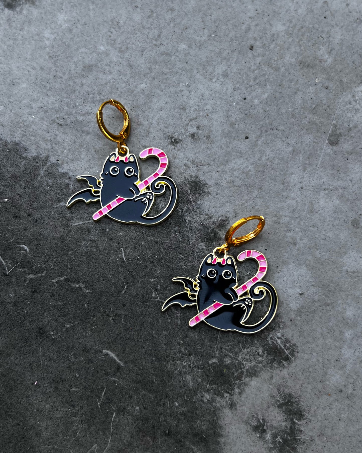 trick or treat candy cane kitten earrings