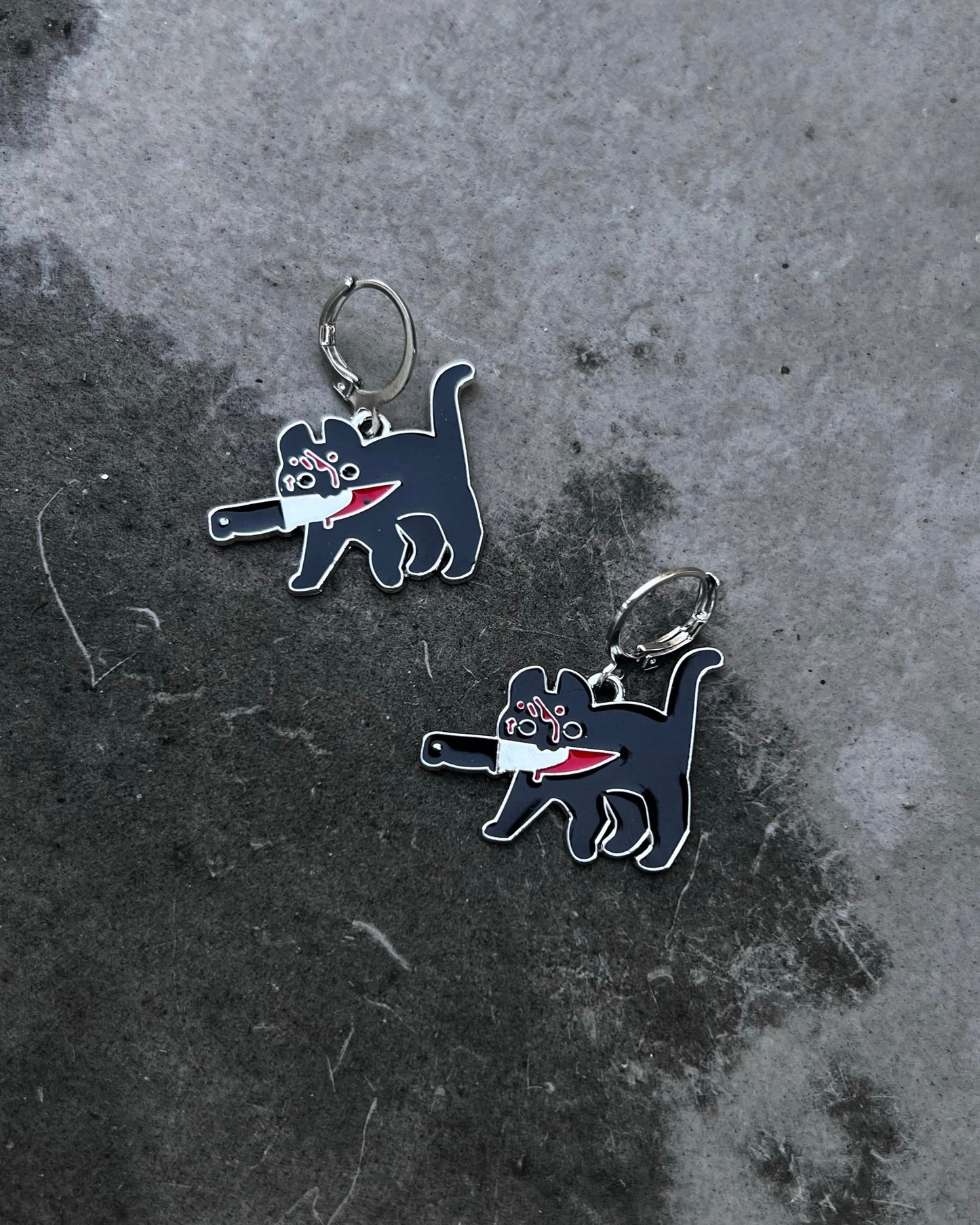 bloody knife kitten earrings