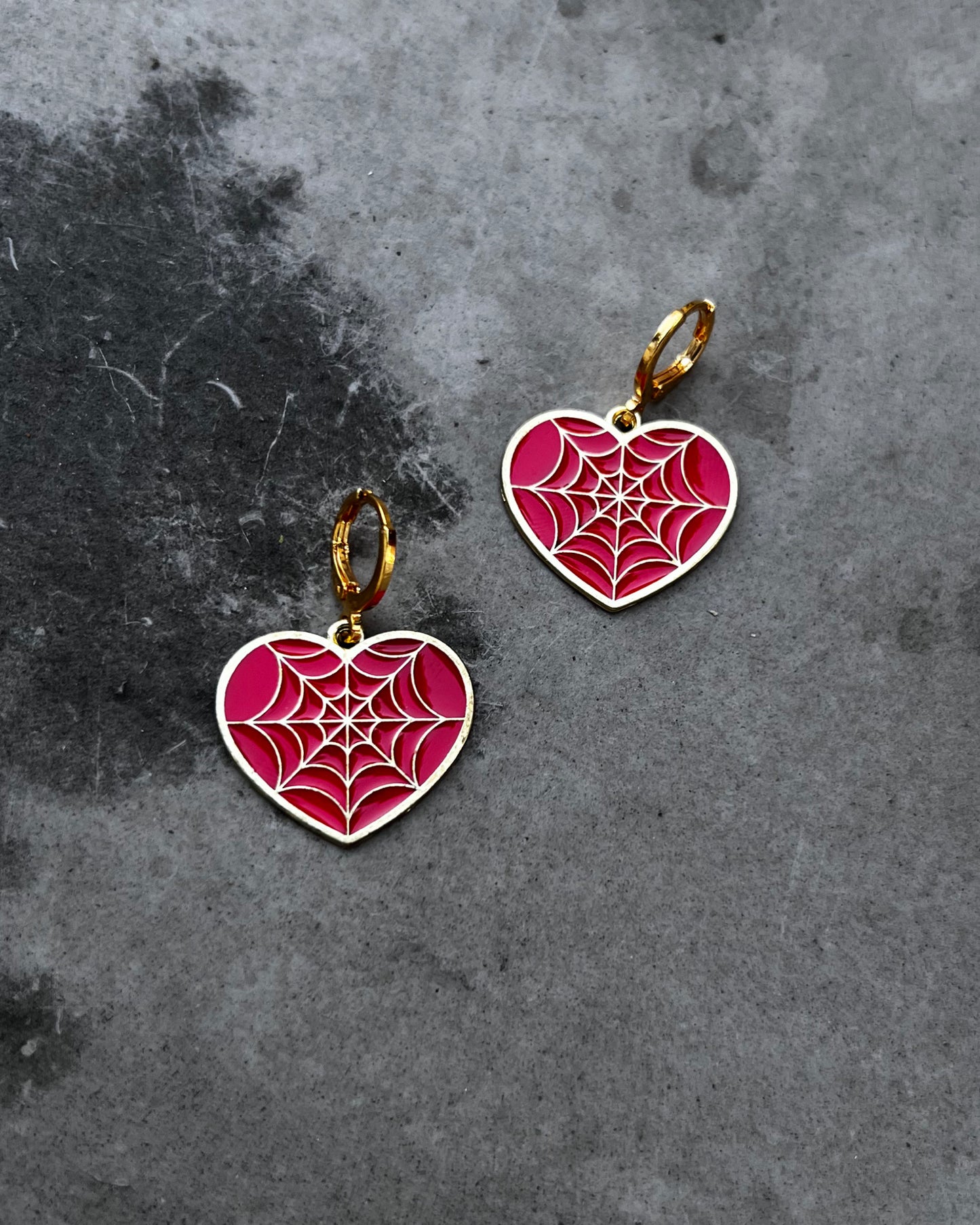 golden spiderwebs heart earrings