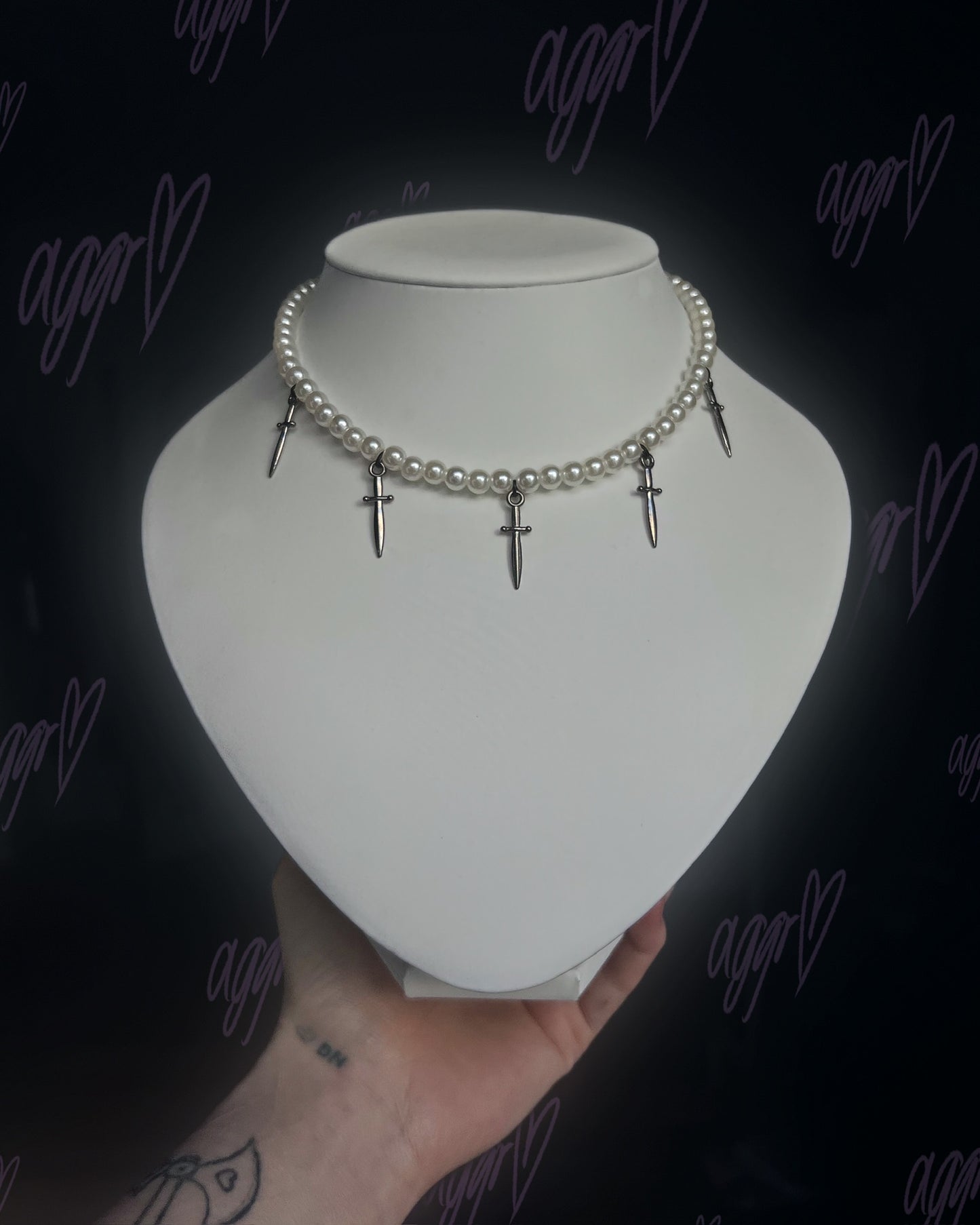 fake pearls real swords choker