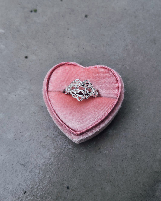 caged in - stainless steel chain linked heart ring