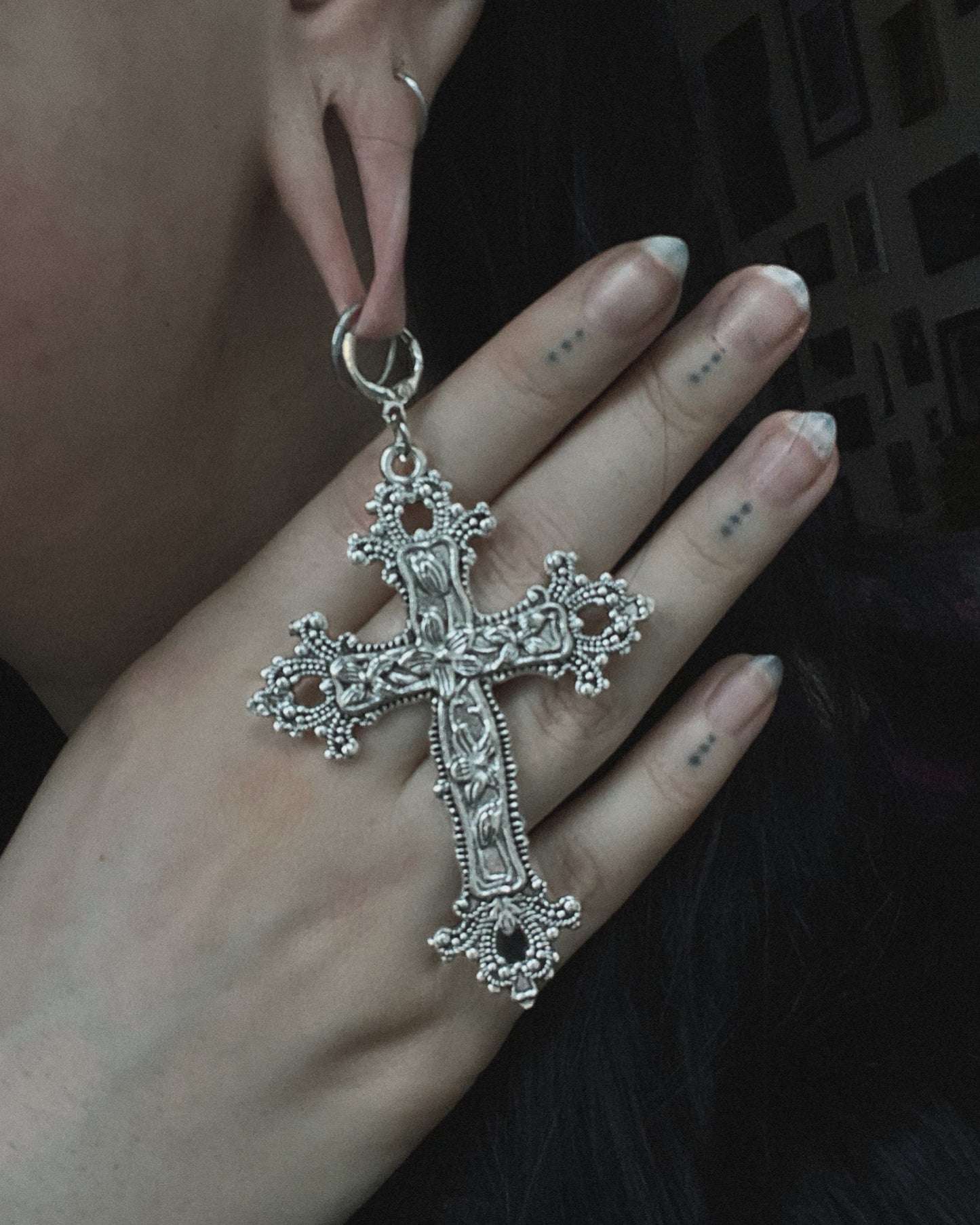 antichrist flower garden cross earrings