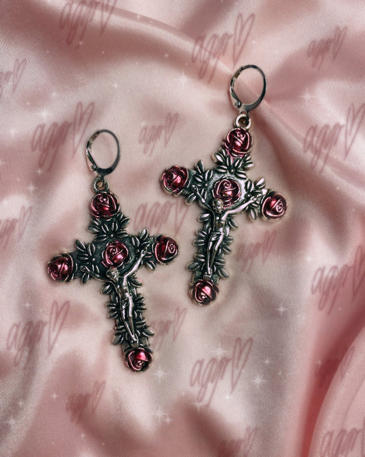 c ya jesus rosy cross earrings