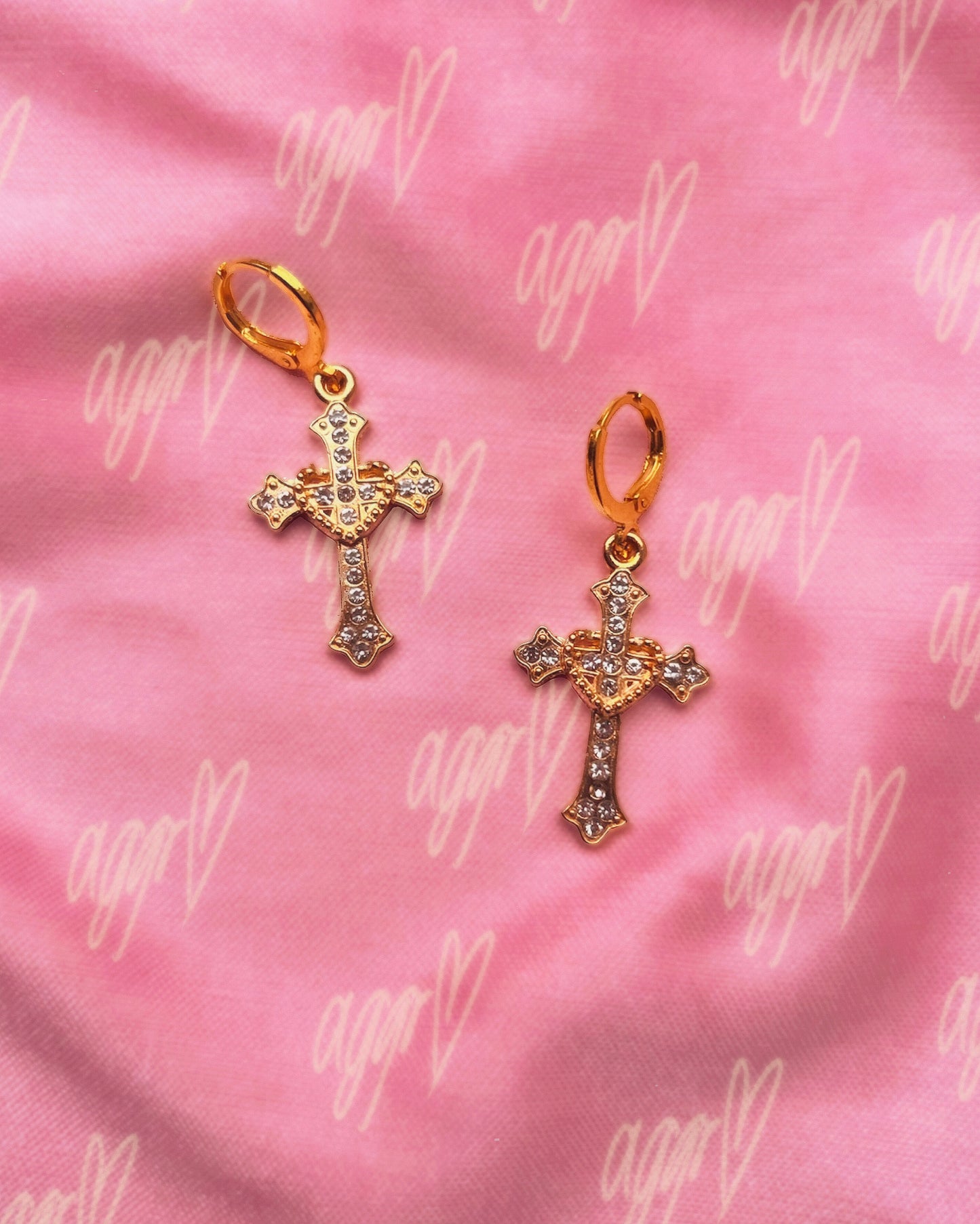 til death do us part gemstone cross + heart earrings