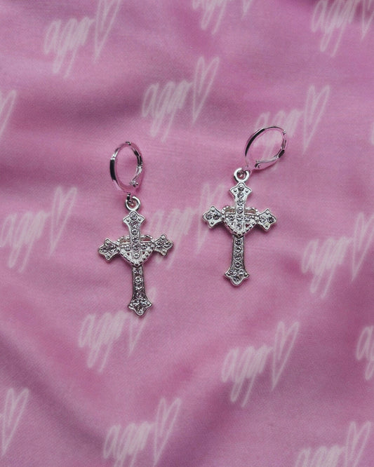 til death do us part gemstone cross + heart earrings