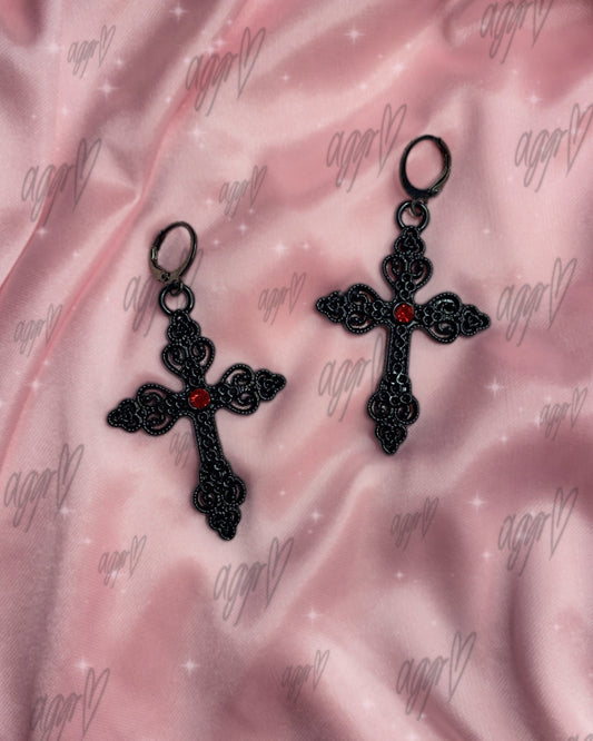 gemstone cross earrings