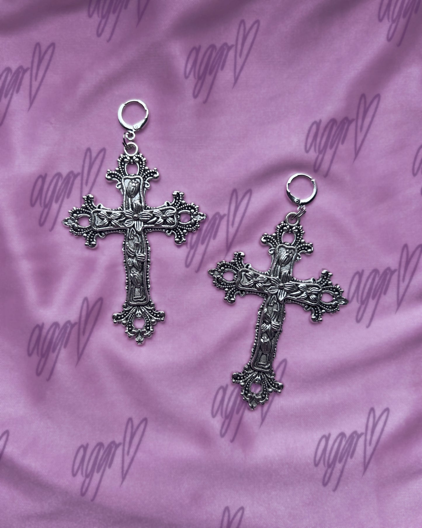 antichrist flower garden cross earrings