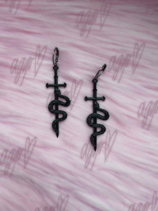 tongue split snake & sword earrings