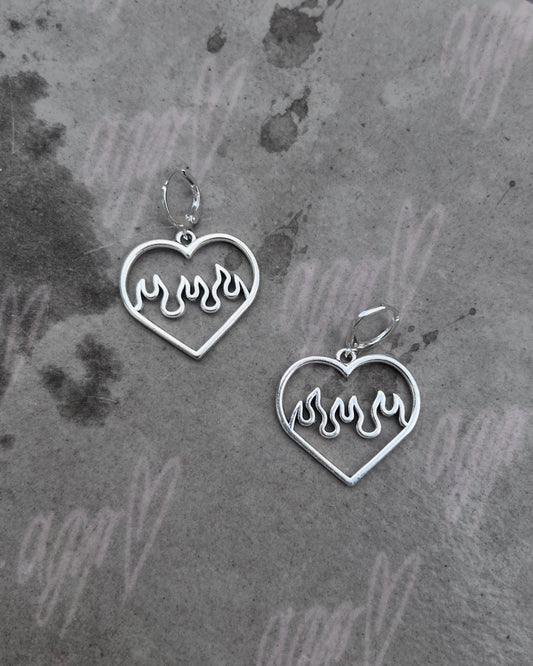 y2k flames heart earrings