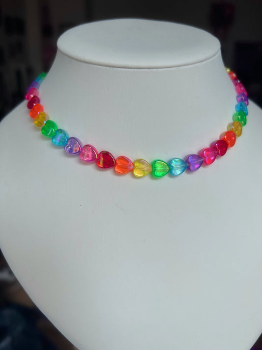 rainbow hearts nylon choker