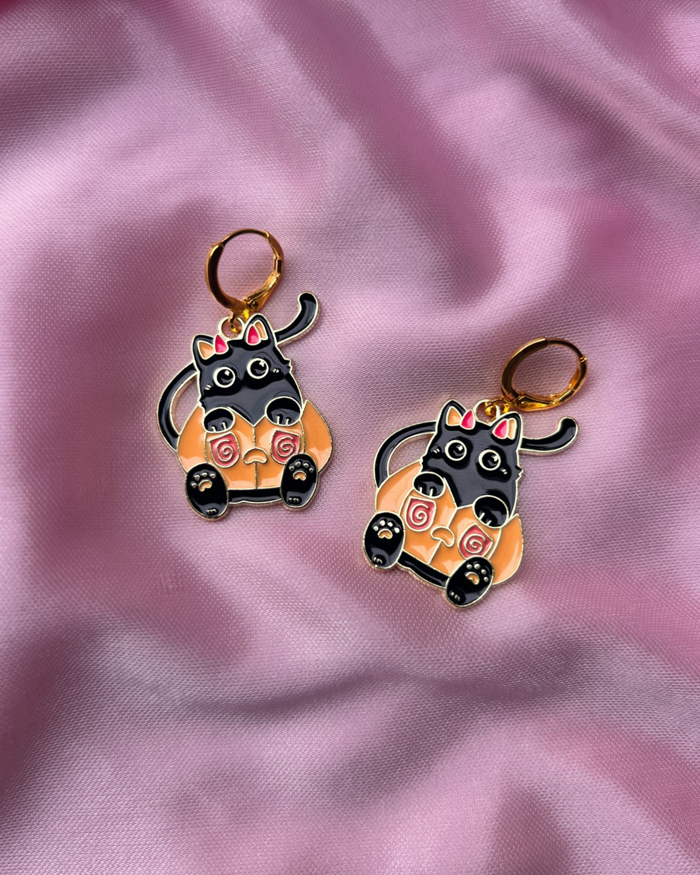 pumpkin spice devil kitten earrings